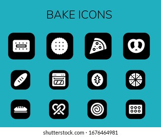 Modern Simple Set of bake Vector filled Icons. Contains such as Biscuit, Bread, Oven, Pretzel, Pizza, Sourdough, Cinnamon roll and more Fully Editable and Pixel Perfect icons.