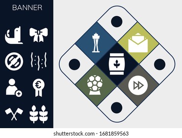 Modern Simple Set of banner Vector filled Icons. Contains such as Wheat, Flag, Add, Prize, No phone, Confetti, Seal, Ribbon, Blank and more Fully Editable and Pixel Perfect icons.