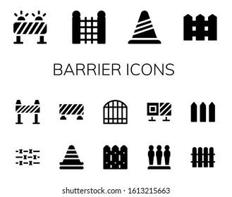 Modern Simple Set of barrier Vector filled Icons. Contains such as Barrier, Fence, Cone, Barbed wire, Gate, Roadblock and more Fully Editable and Pixel Perfect icons.