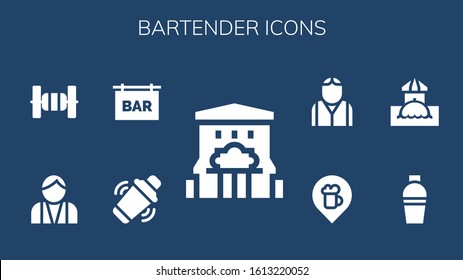 Modern Simple Set of bartender Vector filled Icons. Contains such as Bar, Shaker, Bartender, Bars and more Fully Editable and Pixel Perfect icons.