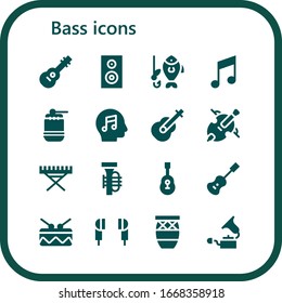 Moderno y simple conjunto de bajos con iconos llenos de vectores. Contiene Guitarra, Woofer, Pesca, Música, Tambor, Cello, Piano Eléctrico, Tuba y más íconos Totalmente Editables y Pixel Perfect.