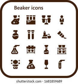 Modern Simple Set of beaker Vector filled Icons. Contains such as Flask, Test tube, Chemist, Test tubes, Tube, Chemical, Chemical reaction and more Fully Editable and Pixel Perfect icons.