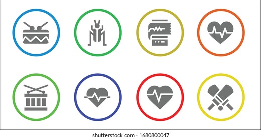 Modern Simple Set of beat Vector filled Icons. Contains such as Drum, Cricket, Cardiogram, Heartbeat and more Fully Editable and Pixel Perfect icons.