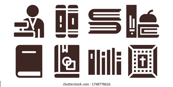Modern Simple Set of bookstore Vector filled Icons. Contains such as Book, Cashier, Library, Books, Bible and more Fully Editable and Pixel Perfect icons.