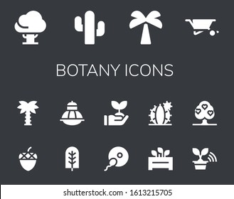 Modern Simple Set of botany Vector filled Icons. Contains such as Tree, Cactus, Palm tree, Wheelbarrow, Acorn, Terrarium, Fertilization and more Fully Editable and Pixel Perfect icons.