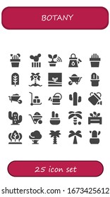 Modern Simple Set of botany Vector filled Icons. Contains such as Cactus, Tree, Watering can, Coconut tree, Terrarium, Wheelbarrow and more Fully Editable and Pixel Perfect icons.