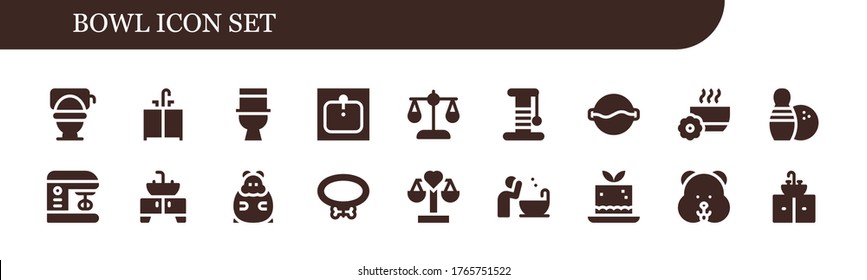 Modern Simple Set of bowl Vector filled Icons. Contains such as Toilet, Sink, Balance, Scratcher, Soup, Bowl, Bowling, Mixer, Hamster and more Fully Editable and Pixel Perfect icons.