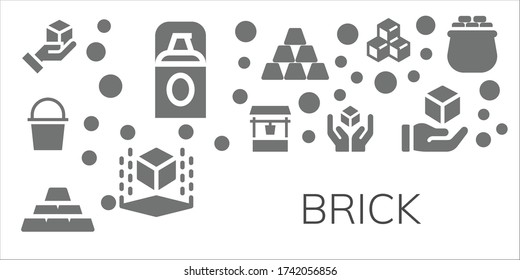 Modern Simple Set of brick Vector filled Icons. Contains such as Cube, Foundation, Water well, Ingots, Ingot, Gold and more Fully Editable and Pixel Perfect icons.