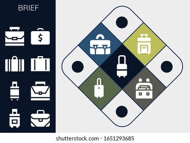 Modern Simple Set of brief Vector filled Icons. Contains such as Suitcase, Briefcase, Case and more Fully Editable and Pixel Perfect icons.