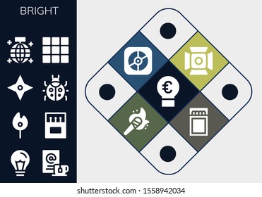 Modern Simple Set of bright Vector filled Icons. Contains such as Idea, Wait, Match, Matches, Star, Ladybug, Mirror ball, Palette and more Fully Editable and Pixel Perfect icons.