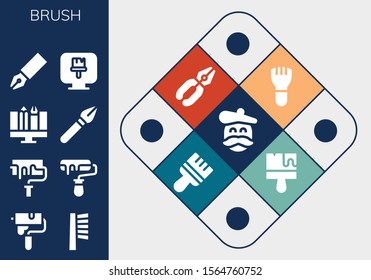 Modern Simple Set of brush Vector filled Icons. Contains such as Artist, Paint roller, Brush, Roller, Graphic design, Pen, Paint brush and more Fully Editable and Pixel Perfect icons.