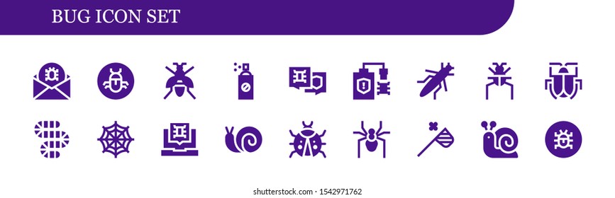 Modern Simple Set of bug Vector filled Icons. Contains such as Virus, Bug, Wasp, Insecticide, Grasshopper, Parasite, Malware, Worm and more Fully Editable and Pixel Perfect icons.