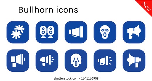 Modern Simple Set of bullhorn Vector filled Icons. Contains such as Pom pom, Loudspeaker, Megaphone, Scream and more Fully Editable and Pixel Perfect icons.