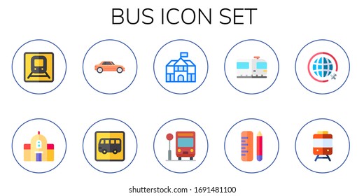 Modern Simple Set of bus Vector flat Icons. Contains such as train, school, automobile, bus stop, buckingham palace, travel and more Fully Editable and Pixel Perfect icons.