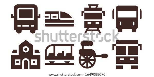 Modern Simple Set of bus Vector\
filled Icons. Contains such as School, Bus, Transportation, Train,\
Rickshaw and more Fully Editable and Pixel Perfect\
icons.