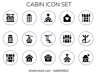Modern Simple Set of cabin Vector filled Icons. Contains such as Home, Telephone booth, Phone booth, Cableway, Chairlift, Ski and more Fully Editable and Pixel Perfect icons.