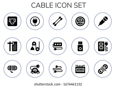 Modern Simple Set of cable Vector filled Icons. Contains such as Socket, Crane, Plug, Pulley, Earbuds, Voltmeter, Usb, Karaoke and more Fully Editable and Pixel Perfect icons.
