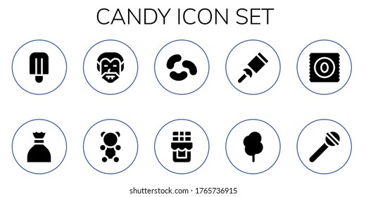 Modern Simple Set of candy Vector filled Icons. Contains such as Popsicle, Sugar, Dracula, Gummy bear, Jelly beans, Chocolate and more Fully Editable and Pixel Perfect icons.