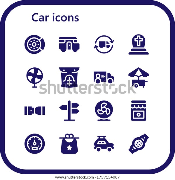 Modern\
Simple Set of car Vector filled Icons. Contains such as Brake disc,\
Caravan, Delivery truck, Cemetery, Fan, Abs, Van, Food cart and\
more Fully Editable and Pixel Perfect\
icons.