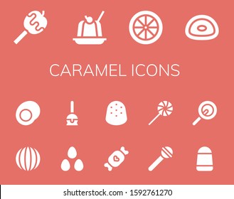 Modern Simple Set of caramel Vector filled Icons. Contains such as Caramelized apple, Jelly, Candy, Gummy, Candies, Cake pop, Gumdrop and more Fully Editable and Pixel Perfect icons.
