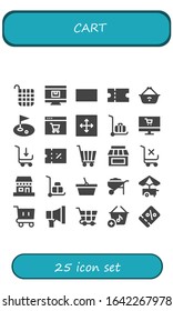 Modern Simple Set of cart Vector filled Icons. Contains such as Basket, Online shop, Sale, Coupon, Shopping basket, Golf, Move and more Fully Editable and Pixel Perfect icons.