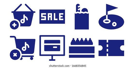 Modern Simple Set of cart Vector filled Icons. Contains such as Store, Basket, Online store, Sale, Groceries, Coupon, Golf and more Fully Editable and Pixel Perfect icons.