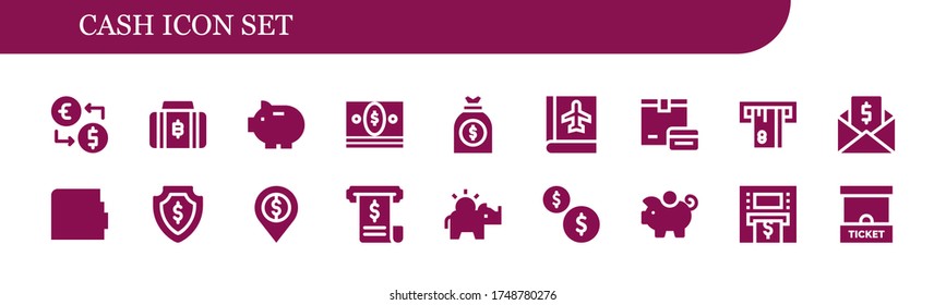 Moderno Conjunto Simple de efectivo Vector rellena de Iconos. Contiene, por ejemplo, el intercambio de dinero, Bitcoin, Piggy bank, Money, Money bag, Passbook y más íconos Totalmente Editables y Pixel Perfect.