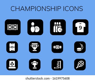 Modern Simple Set of championship Vector filled Icons. Contains such as Hockey pitch, Football, Award, Bowling, Trophy, Champion belt and more Fully Editable and Pixel Perfect icons.