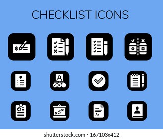 Modern Simple Set of checklist Vector filled Icons. Contains such as Check, Wishlist, Clipboard, Tasks, Boarding, Shopping list and more Fully Editable and Pixel Perfect icons.