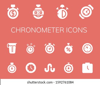 Modern Simple Set of chronometer Vector filled Icons. Contains such as Stopwatch, Stopclock, Stop watch, Watch, Measuring glass and more Fully Editable and Pixel Perfect icons.