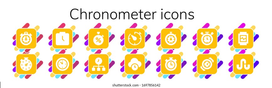 Modern Simple Set of chronometer Vector filled Icons. Contains such as Stopclock, Stopwatch, Watch, Wall clock, Time, Timer, Stumbleupon and more Fully Editable and Pixel Perfect icons.