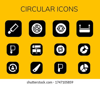 Modern Simple Set of circular Vector filled Icons. Contains such as Saw, Rotate, Labyrinth, Loop, Pie chart and more Fully Editable and Pixel Perfect icons.