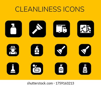 Modern Simple Set of cleanliness Vector filled Icons. Contains such as Soap, Plumber, Plunger and more Fully Editable and Pixel Perfect icons.