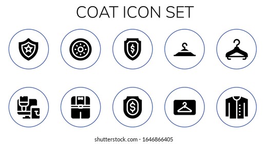 Modern Simple Set of coat Vector filled Icons. Contains such as Shield, Paint roller, Clothes, Clothing hanger, Hanger, Cardigan and more Fully Editable and Pixel Perfect icons.