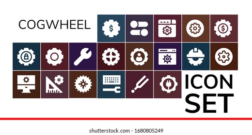 Modern Simple Set of cogwheel Vector filled Icons. Contains such as Settings, Gear, Configuration, Tuning, Cogwheel and more Fully Editable and Pixel Perfect icons.