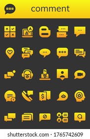 Modern Simple Set of comment Vector filled Icons. Contains such as Feedback, Comment, Chat, Blogger, Favorite, Comments, Commentator and more Fully Editable and Pixel Perfect icons.