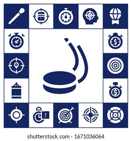 Modern Simple Set of competitive Vector filled Icons. Contains such as Stick, Stopwatch, Target, Puck, Punching ball, Dartboard and more Fully Editable and Pixel Perfect icons.