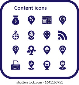 Modern Simple Set of content Vector filled Icons. Contains such as Money bag, Placeholder, Cms, Rss, Copywriter and more Fully Editable and Pixel Perfect icons.