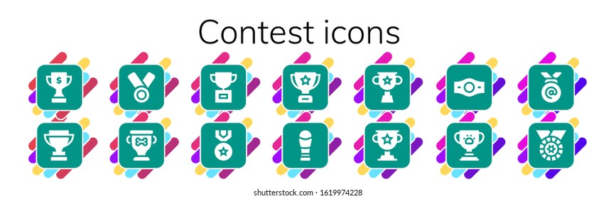 Modern Simple Set of contest Vector filled Icons. Contains such as Trophy, Medal, Champion belt and more Fully Editable and Pixel Perfect icons.
