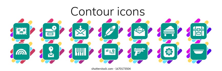Moderno Conjunto simple de iconos llenos de vectores de contorno. Contiene como Mail, Rainbow, Anti age, Piano, Feather, Envelope, Gun, Fotos y más Completamente Editable y Pixel Perfect iconos.
