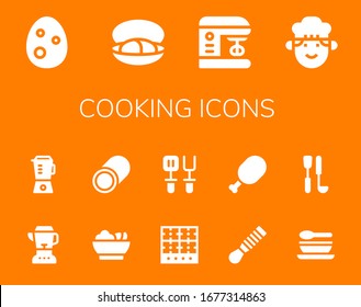 Modern Simple Set of cooking Vector filled Icons. Contains such as Egg, Mussel, Mixer, Chef, Blender, Salad, Marshmallow, Burner and more Fully Editable and Pixel Perfect icons.
