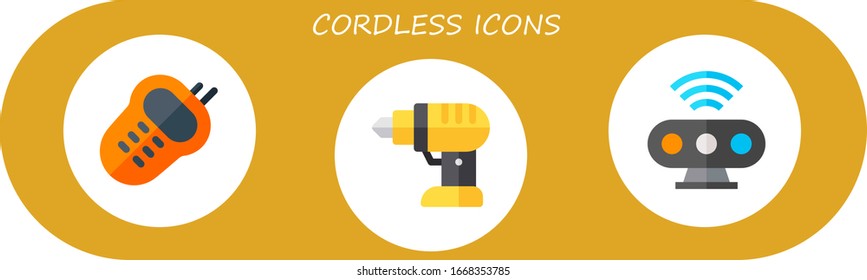 Modern Simple Set of cordless Vector flat Icons. Contains such as walkie, drill, motion sensor and more Fully Editable and Pixel Perfect icons.