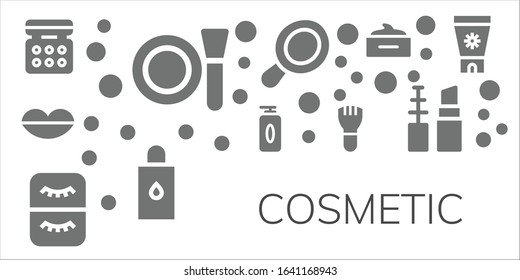 Modern Simple Set of cosmetic Vector filled Icons. Contains such as Eye shadow, Make up, Lips, Gel, Eyelash, Makeup, Hand mirror and more Fully Editable and Pixel Perfect icons.