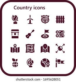 Modern Simple Set of country Vector filled Icons. Contains such as Globe, Windmill, Barcelona, Fence, Water well, Acoustic guitar and more Fully Editable and Pixel Perfect icons.