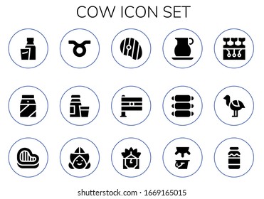 Modern Simple Set of cow Vector filled Icons. Contains such as Milk, Taurus, Diary product, Steak, India, Jug, Ribs, Farming, Ostrich and more Fully Editable and Pixel Perfect icons.