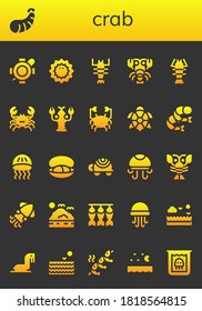 Modern Simple Set of crab Vector filled Icons. Contains such as Turtle, Shrimp, Sea urchin, Lobster, Crab, Jellyfish, Mussel, Squid and more Fully Editable and Pixel Perfect icons.