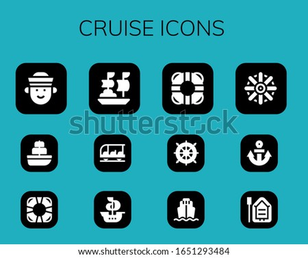 Modern Simple Set of cruise Vector filled Icons. Contains such as Sailor, Ship, Lifesaver, Transportation, Helm, Cargo ship, Anchor and more Fully Editable and Pixel Perfect icons.