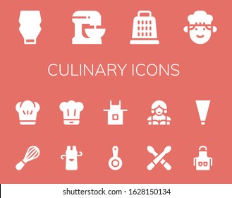 Modern Simple Set of culinary Vector filled Icons. Contains such as Mayonnaise, Beater, Grater, Chef, Mixer, Apron, Pan, Drumsticks and more Fully Editable and Pixel Perfect icons.