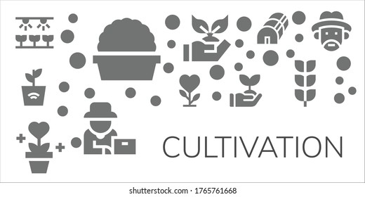 Modern Simple Set of cultivation Vector filled Icons. Contains such as Farm, Plant, Sprout, Planting, Farmer, Greenhouse, Growing plant and more Fully Editable and Pixel Perfect icons.