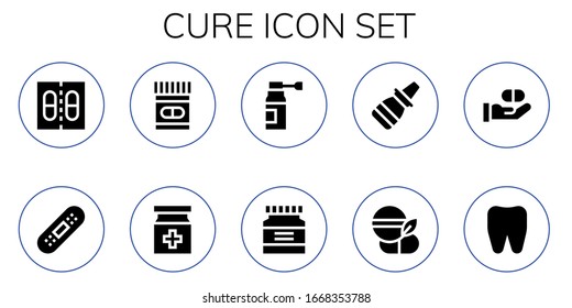 Modern Simple Set of cure Vector filled Icons. Contains such as Medicine, Bandage, Nasal spray, Tooth and more Fully Editable and Pixel Perfect icons.